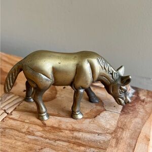 Vintage Brass Horse Figurine Patina 2 1/4” Tall Equestrian Horseback Riding